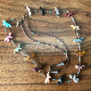 Vintage Zuni heishi fetish necklace with 17 carved animals